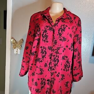 George Women's Vibrant Red and Black Floral Blouse
